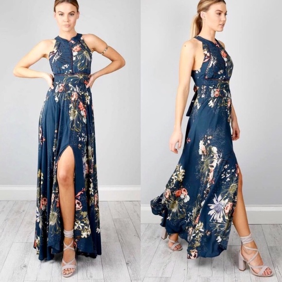 Boutique // Open Back Floral Slit Maxi // Small - Picture 3 of 8